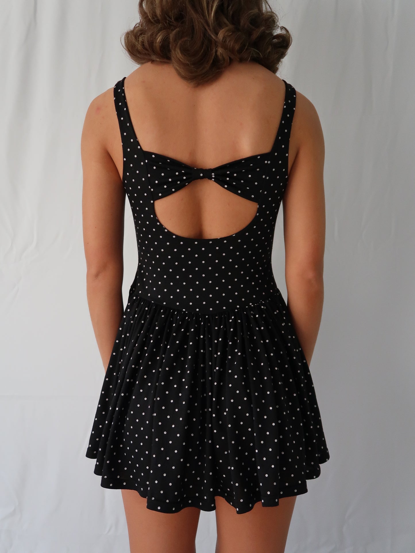 Carrie - Boat neck dress - Black polka dot