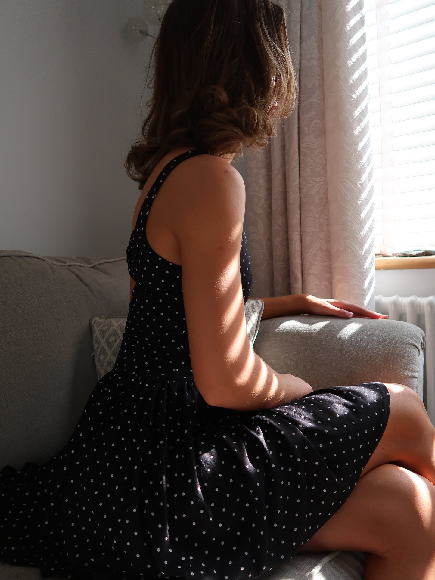 Carrie - Boat neck dress - Black polka dot