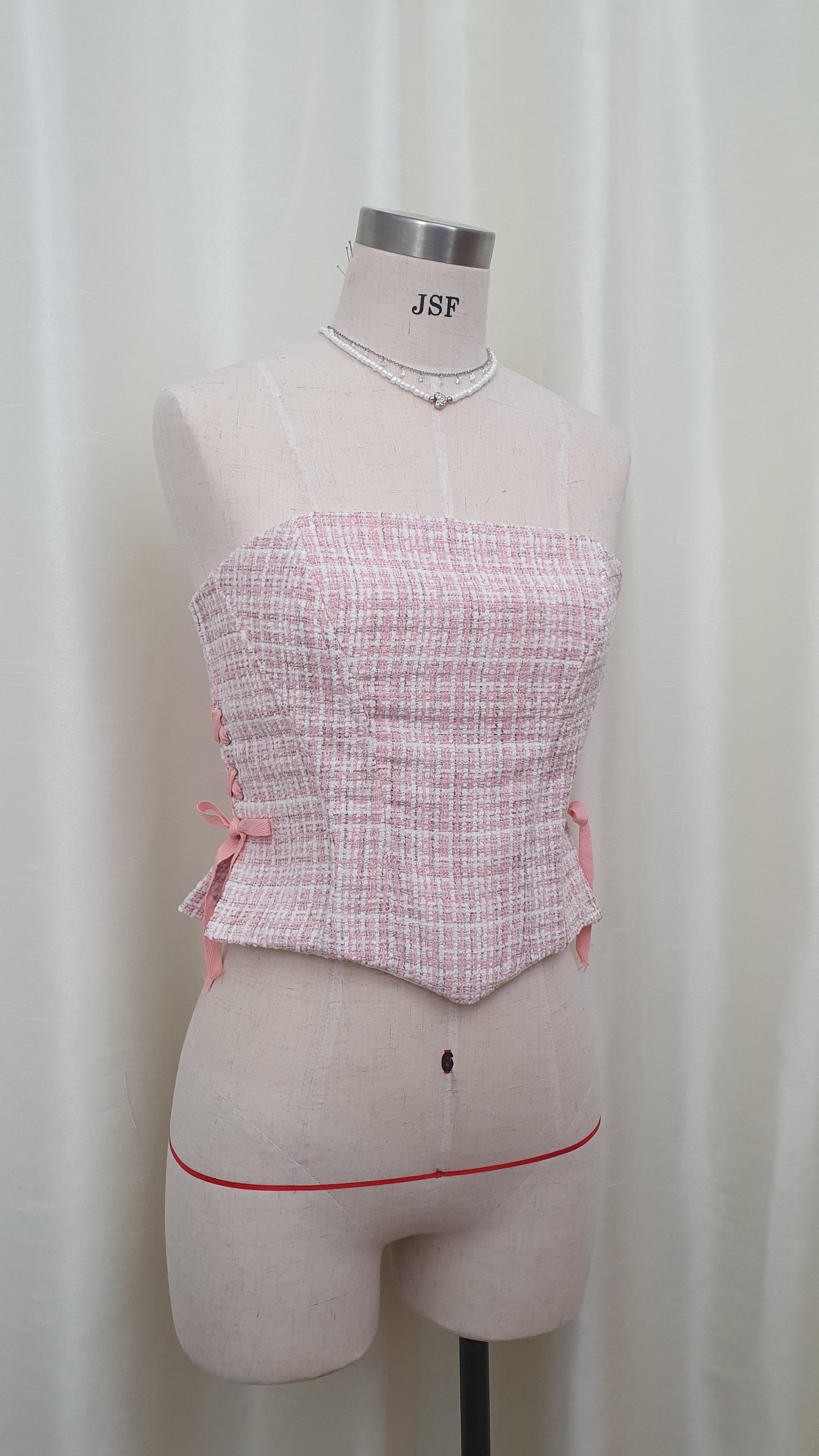 Elle Tweed Corset Top - Pink