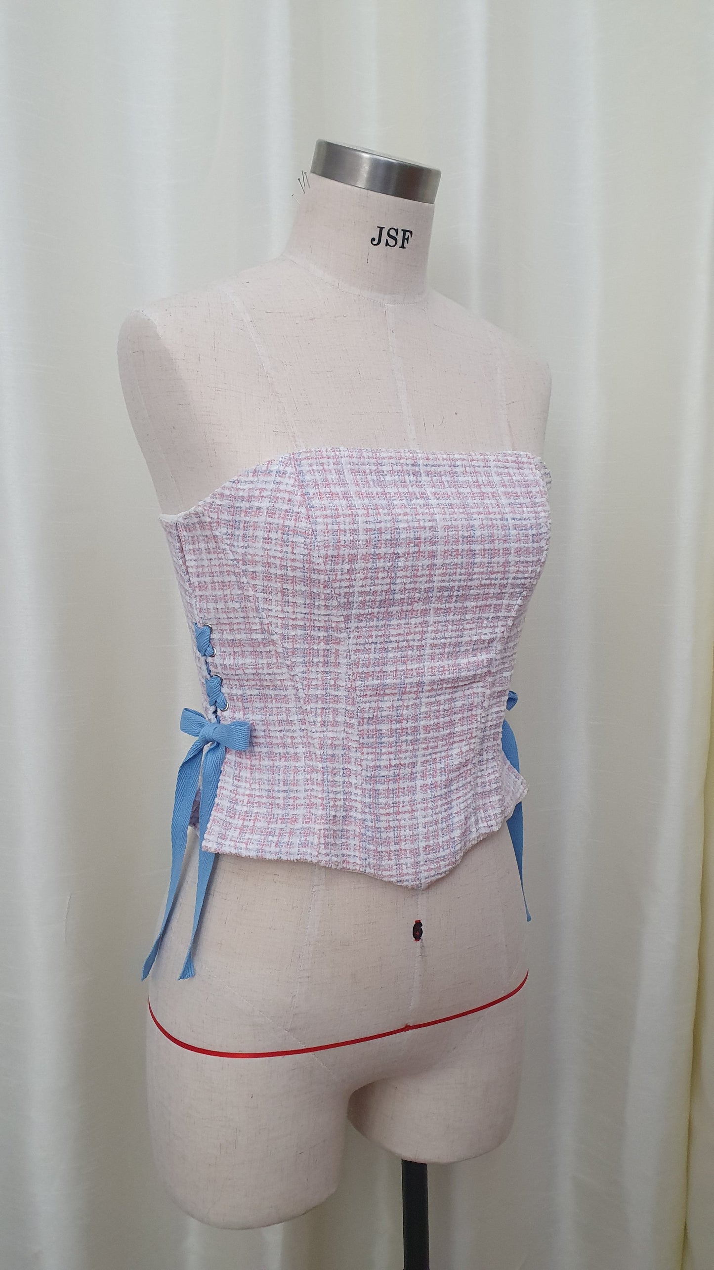 Elle Tweed Corset Top - Pink/Blue