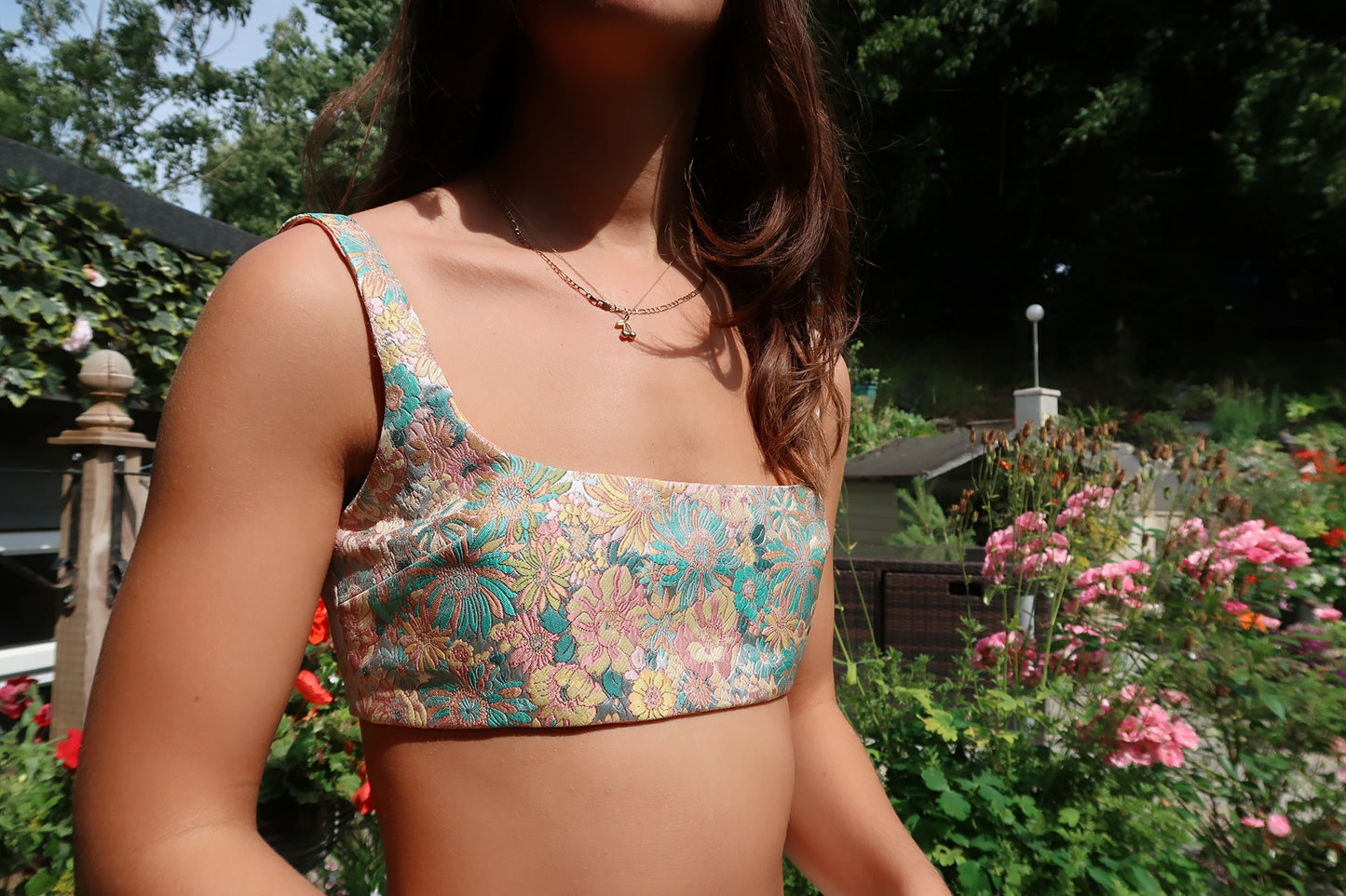 Floral jacquard croptop - Coral