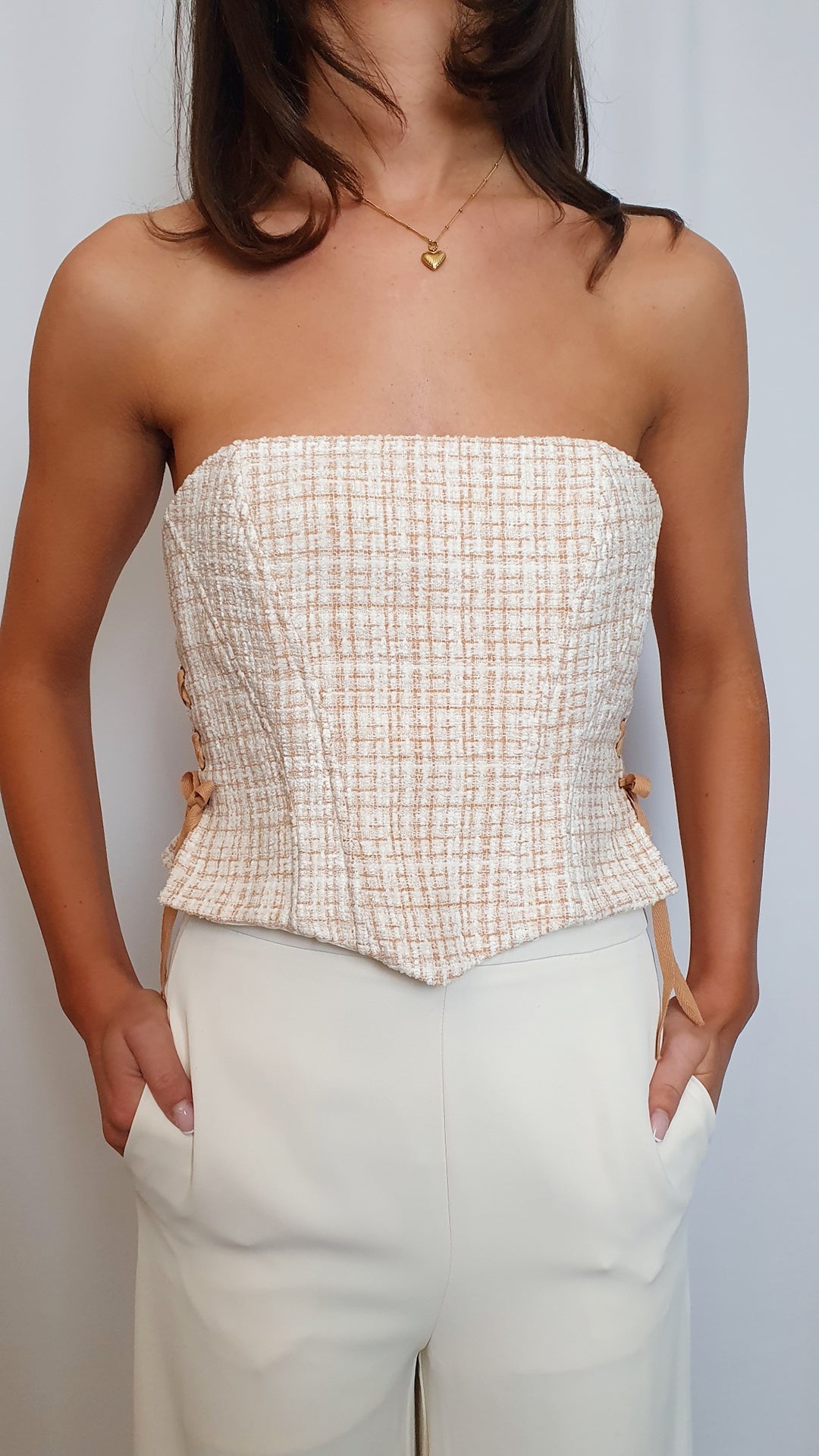 Elle Tweed Corset Top - Beige