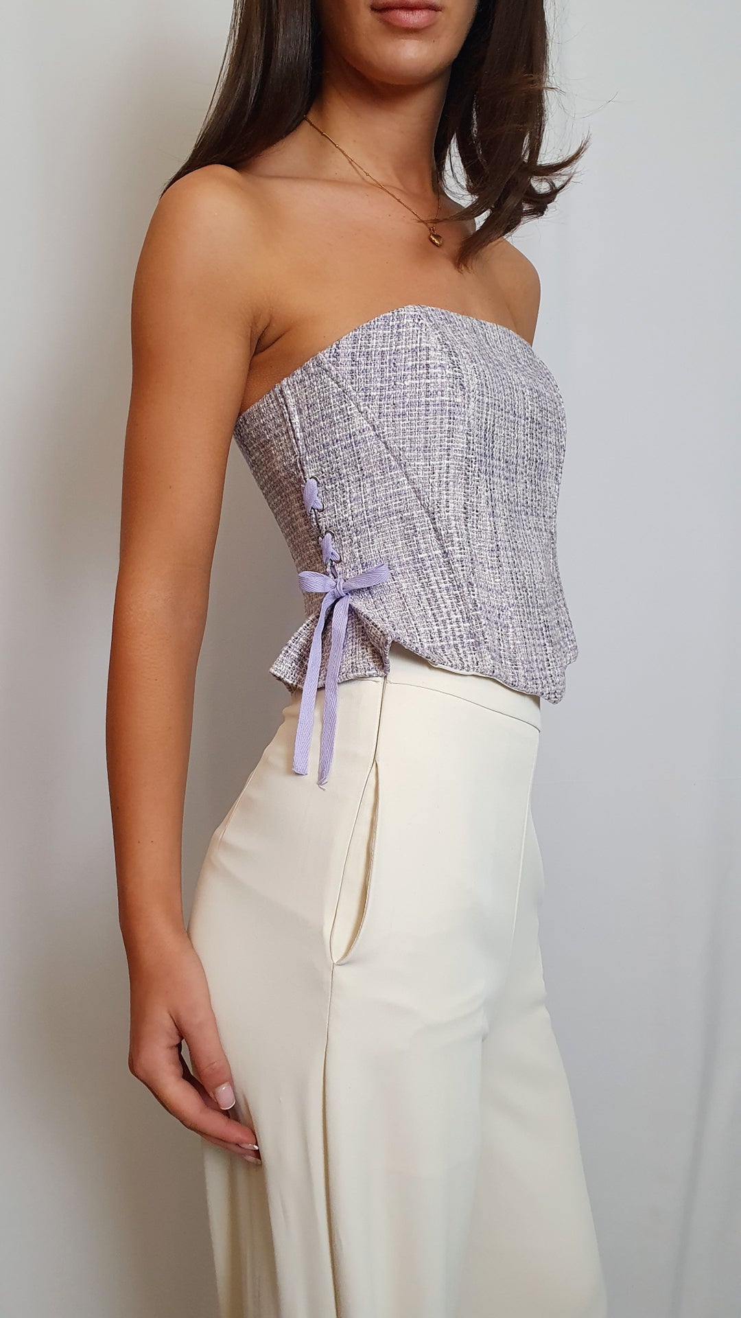 Elle Tweed Corset Top - Lilac