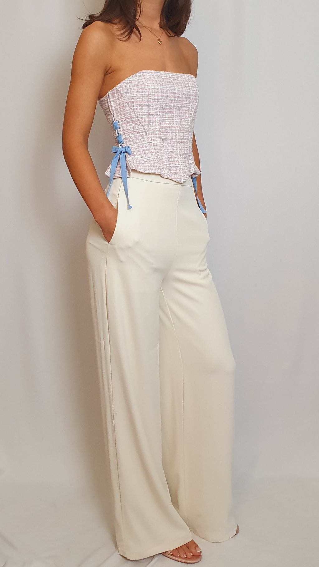 Elle Tweed corset top - Pink/Blue