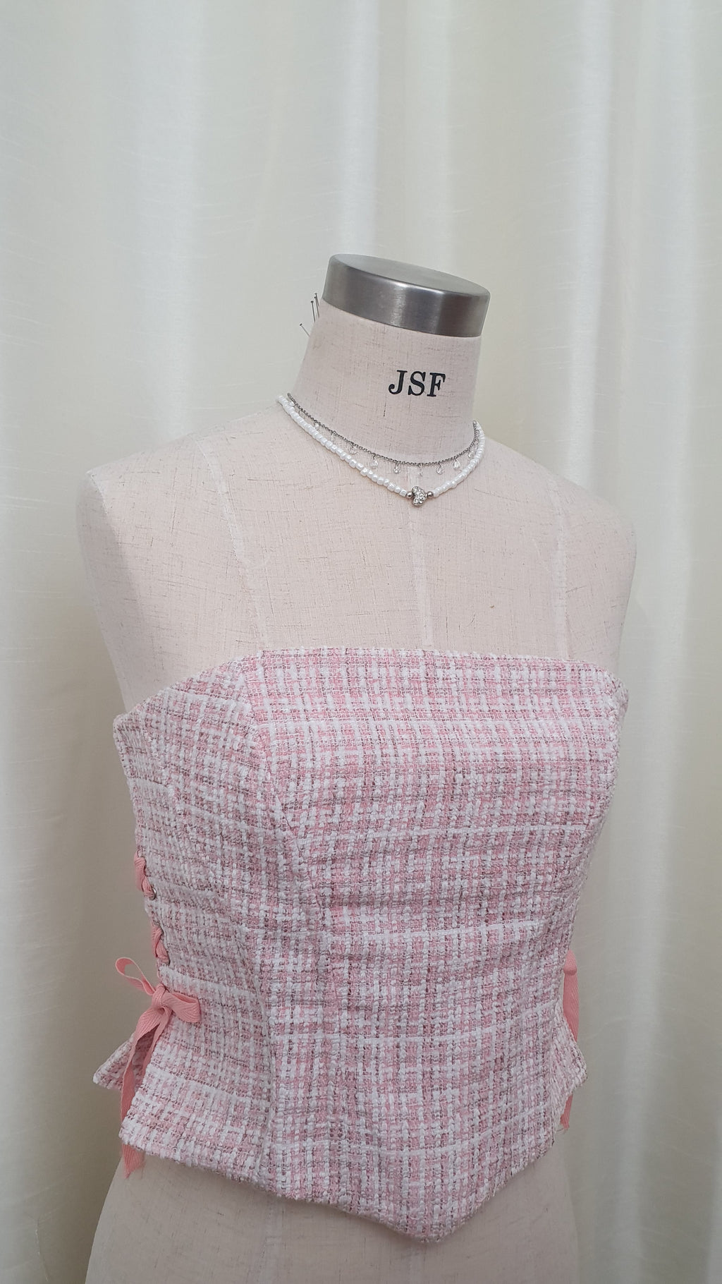 Elle Tweed corset top - Light Pink