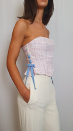 Elle Tweed corset top - Pink/Blue