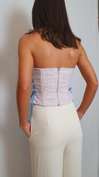 Elle Tweed corset top - Pink/Blue