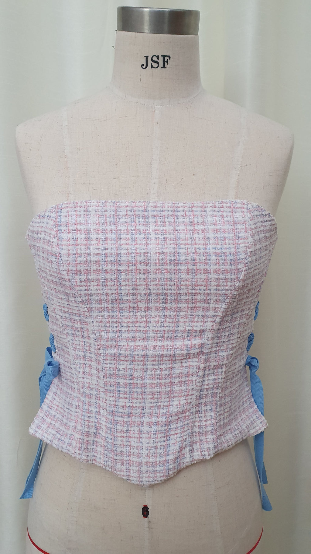 Elle Tweed corset top - Pink/Blue