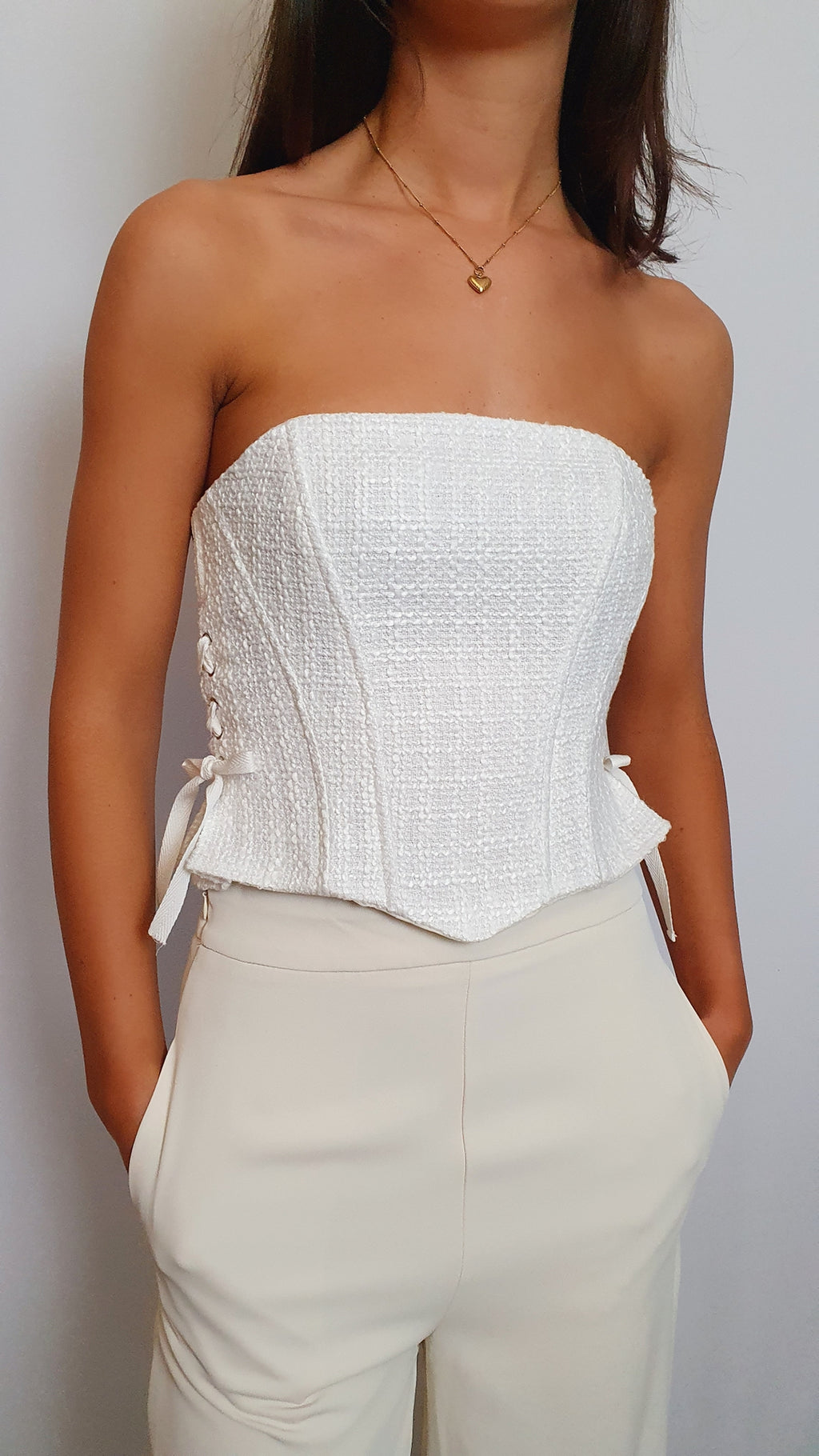 Elle Tweed corset top - Ivory