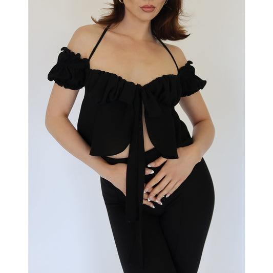 Front Bow Tie Top - Black