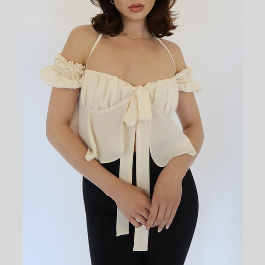 Front Bow Tie Top - Cream